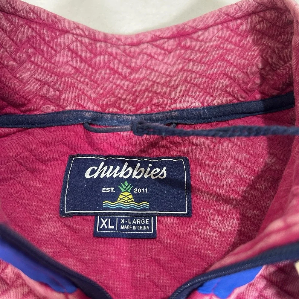 NWT Chubbies The Let Me Pink Blue 1/4 Zip Quilted Jacket Fleece‎ Mens XL